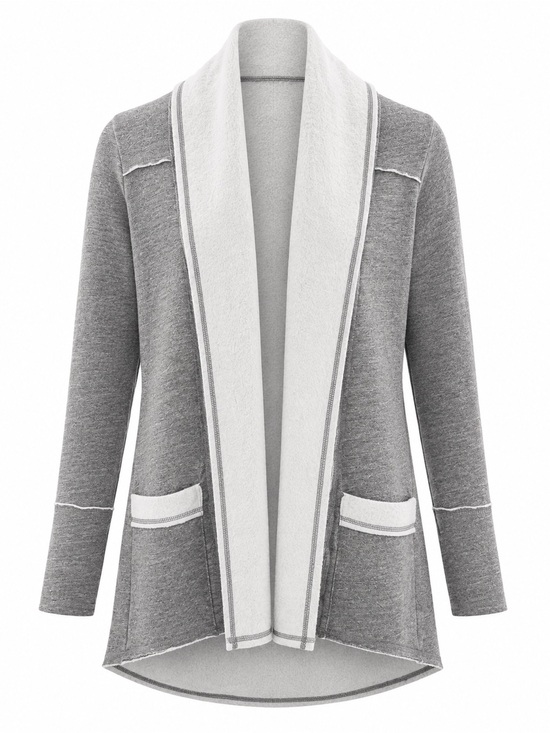 Hard Tail Sweaters - Hard Tail XS Gray Open Front Cardigan With Pockets & Contrast Trim